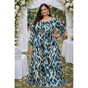 Louella  Women's XXL Long Sleeve Patterned Long Maxi Dress